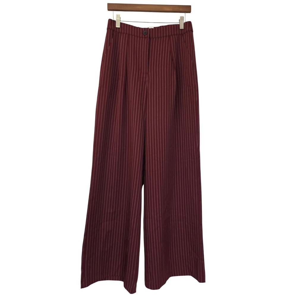 Halara Wide Leg Pinstripe Pants Women M Tall Burgundy NWT 02708276